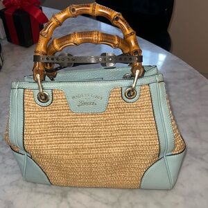 Gucci raffia bamboo handle bag